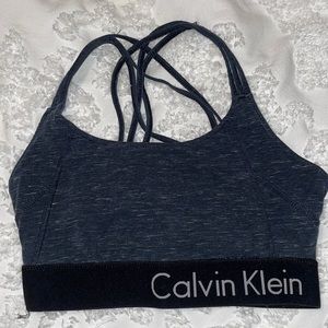 Calvin Klein Sports Bra, heather grey and black.